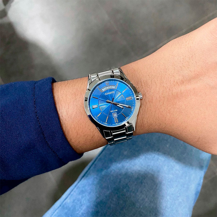 Casio MTP-1381D-2A Men’s Silver Stainless Steel Watch with Blue Dial| Casio MTP-1381D-2A