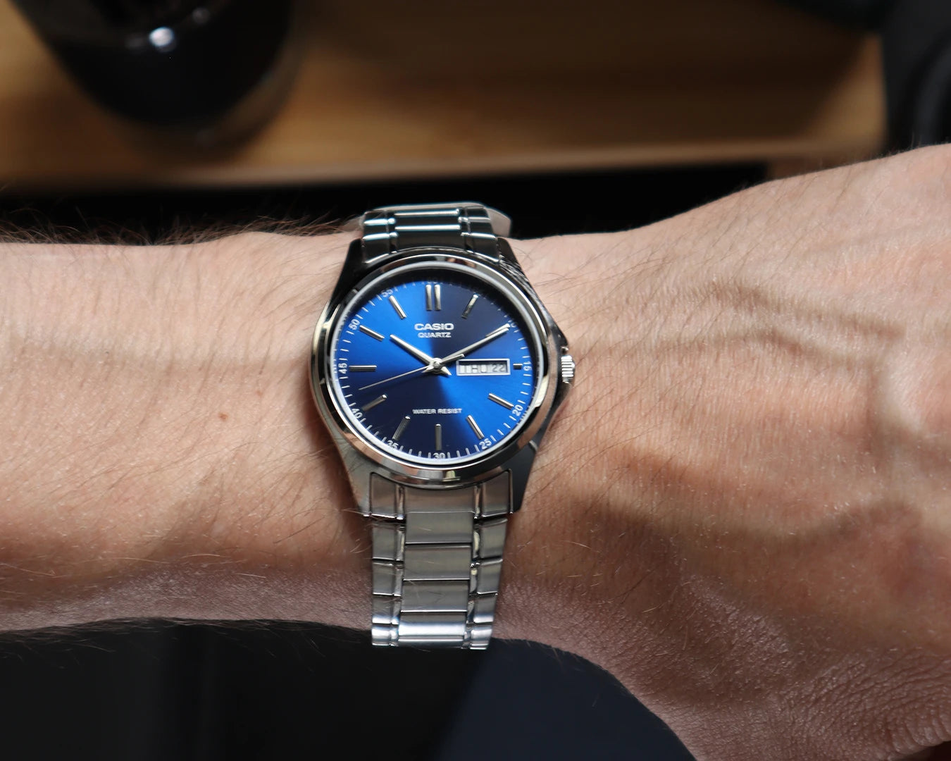 Casio MTP-1239D-2A2 Men’s Silver Stainless Steel Watch with Blue Dial| Casio MTP-1239D-2A2