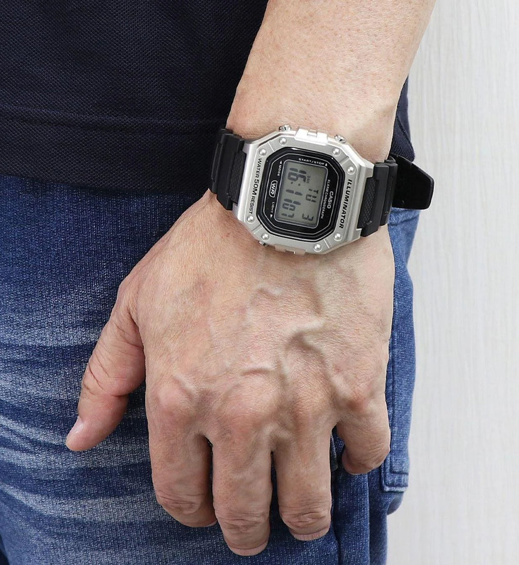 Casio 218HM-7A Men’s Silver Stainless Steel Watch with White Dial| Casio 218HM-7A