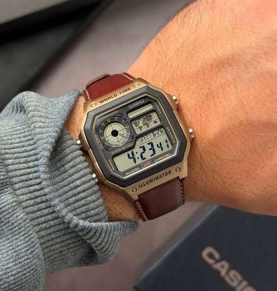 Casio AE-1200WHL “Royale Leather” World Time Digital Watch – Brown Strap