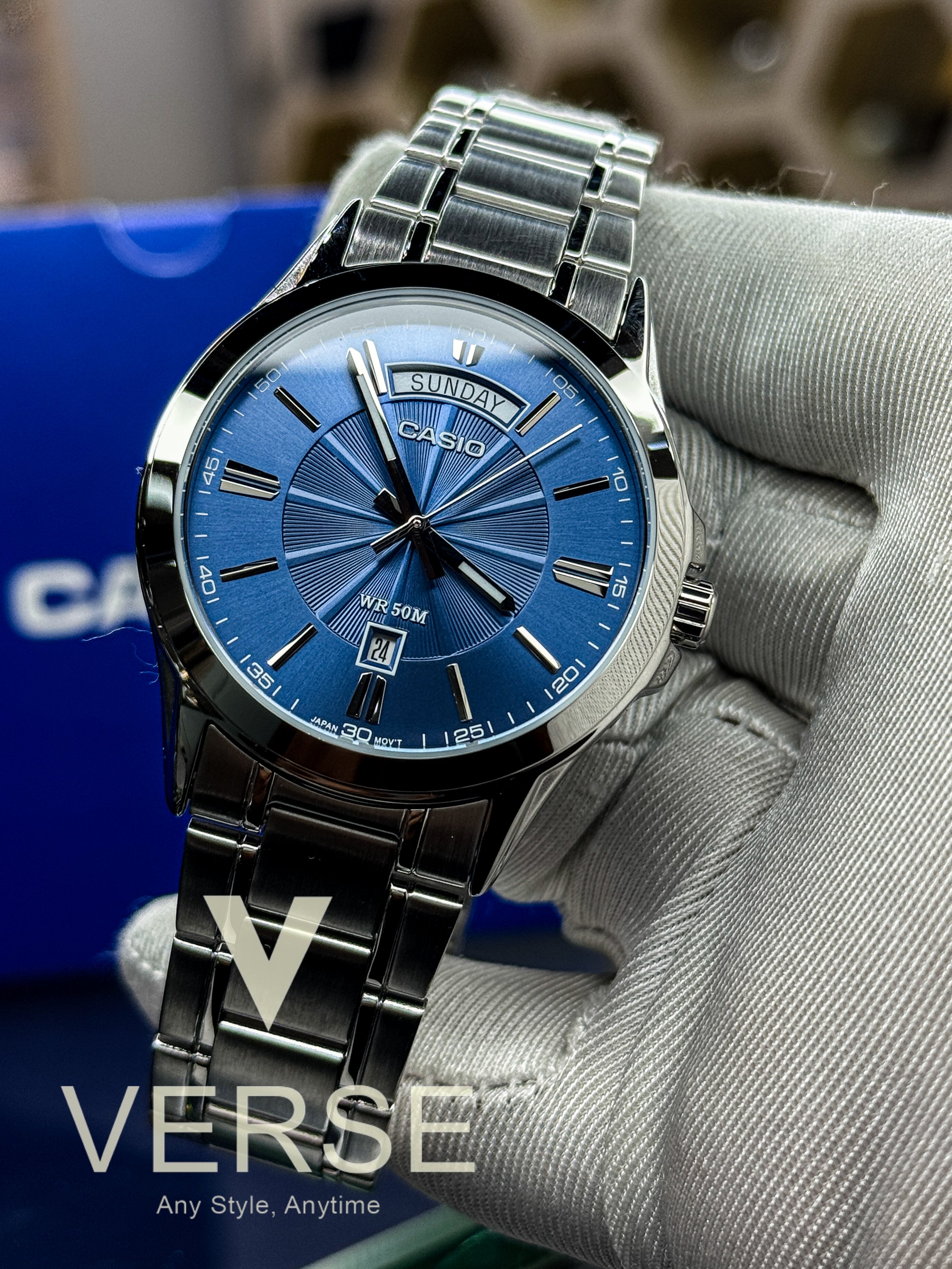 Casio MTP-1381D-2A Men’s Silver Stainless Steel Watch with Blue Dial| Casio MTP-1381D-2A