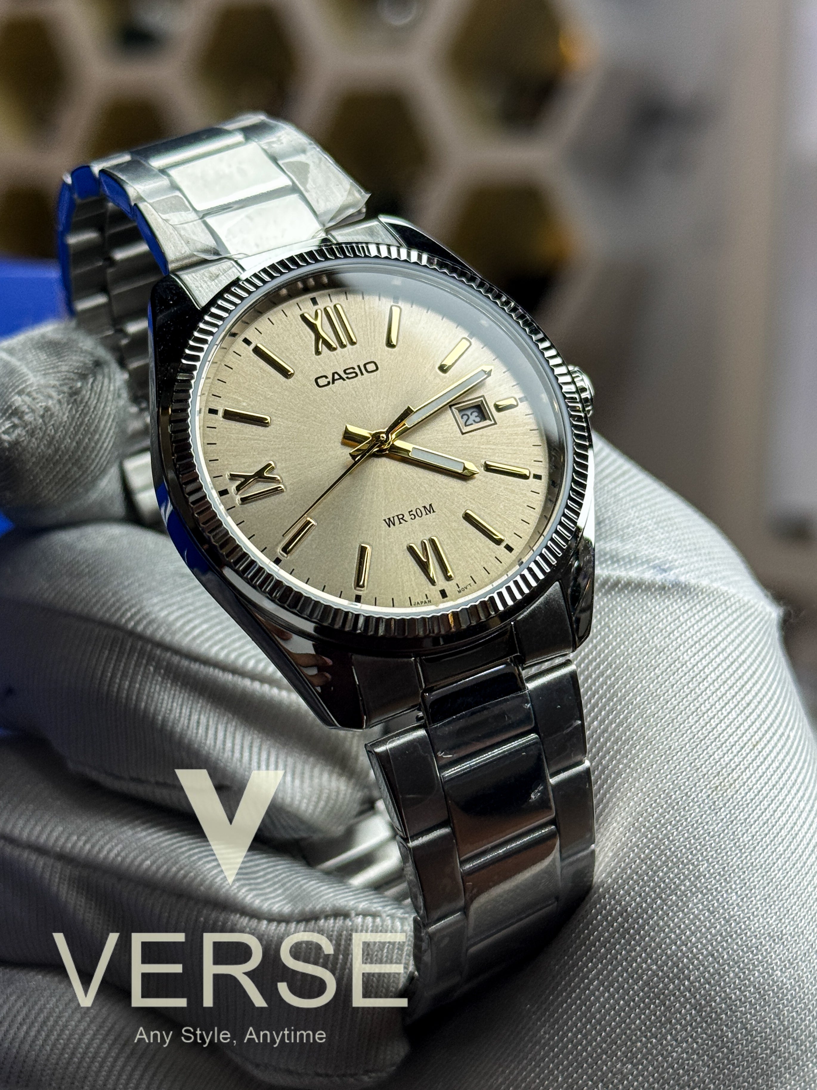 Casio MTP-1302D-9A Men’s Silver Stainless Steel Watch with Champagne Gold Dial| Casio MTP-1302D-9A