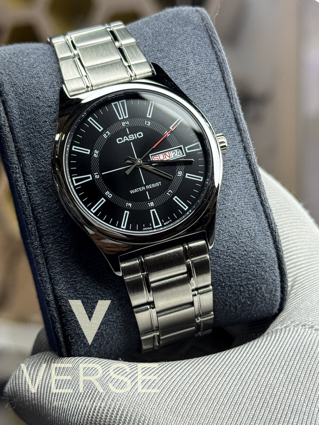 Casio MTP-V006D-1CUDF Men’s Silver Stainless Steel Watch with Black Dial| Casio MTP-V006D-1CUDF