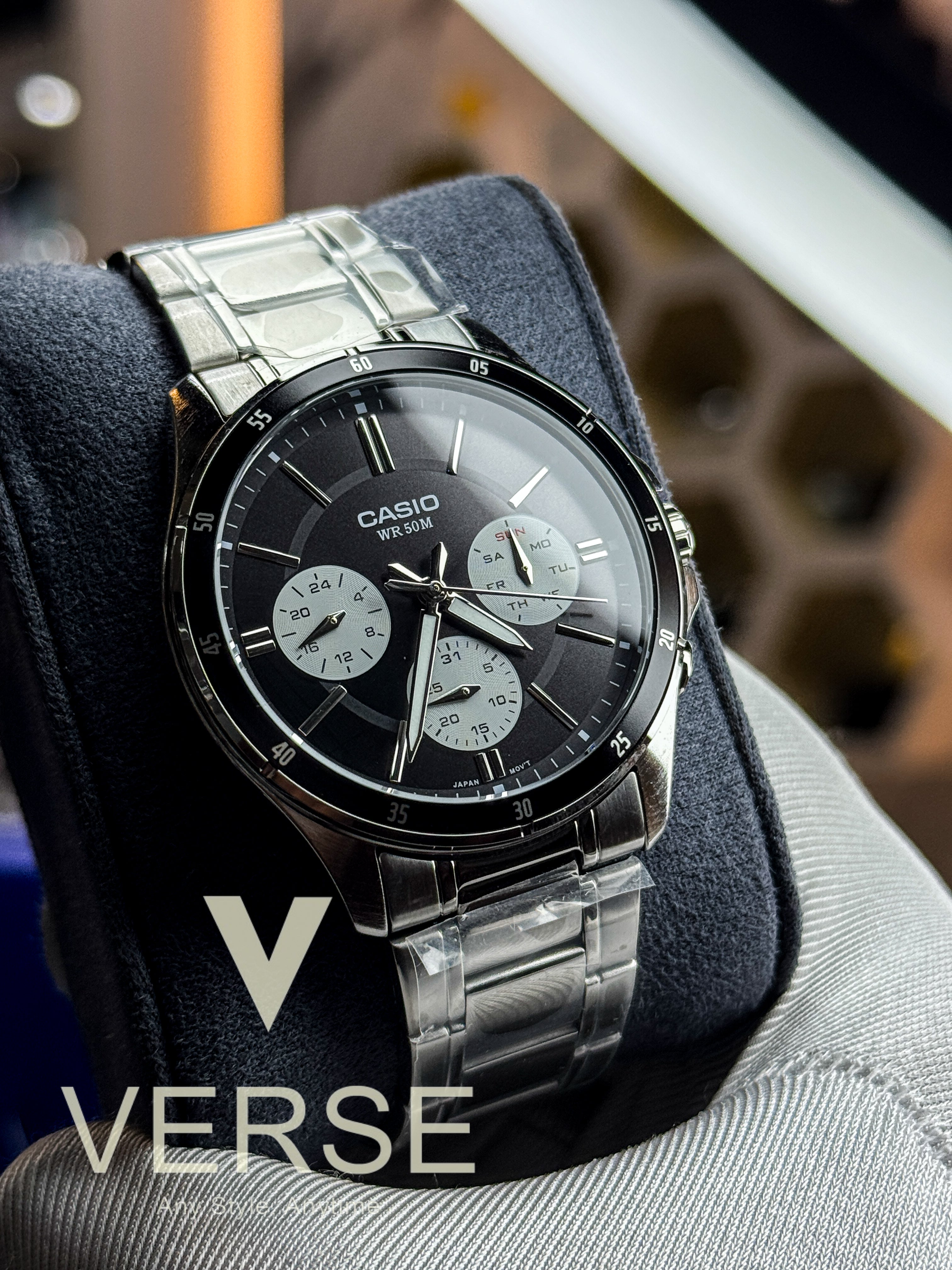 Casio 1374D-1A3 Men’s Silver Stainless Steel Watch with Black Dial| Casio 1374D-1A3