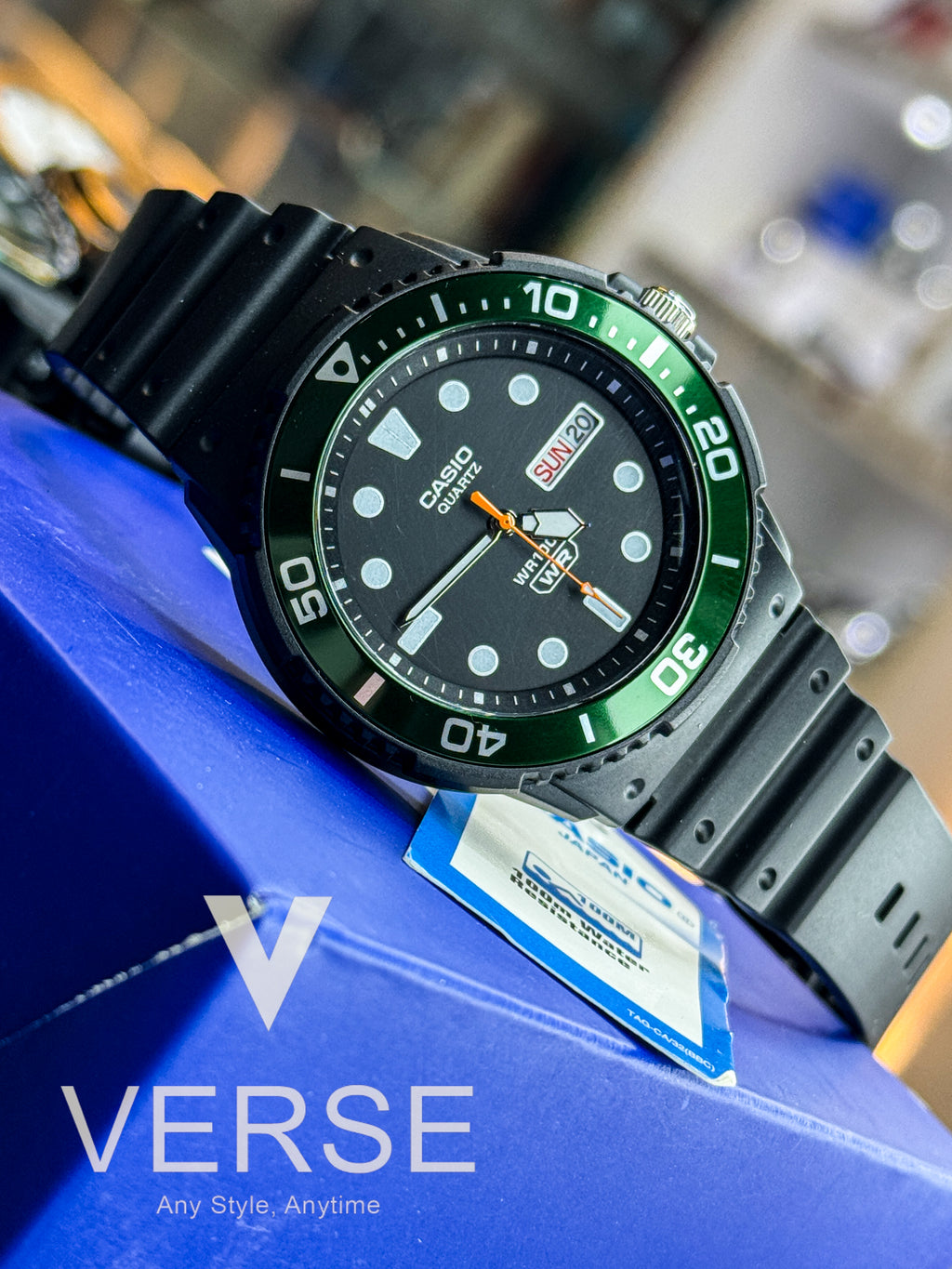 Casio MRW-230H-1E3V Men’s Black Resin Watch with Black Dial and Green Bezel| Casio MRW-230H-1E3V