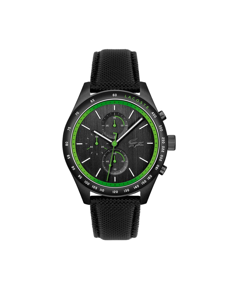 Lacoste Apext Chronograph 2011296 Men’s Black Dial Watch with Black Leather Strap