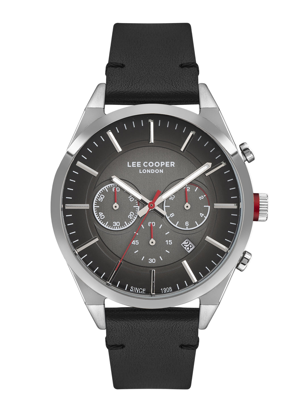 Lee Cooper LC07286.351 men’s multifunction chronograph watch – black dial, 44mm case, black leather strap