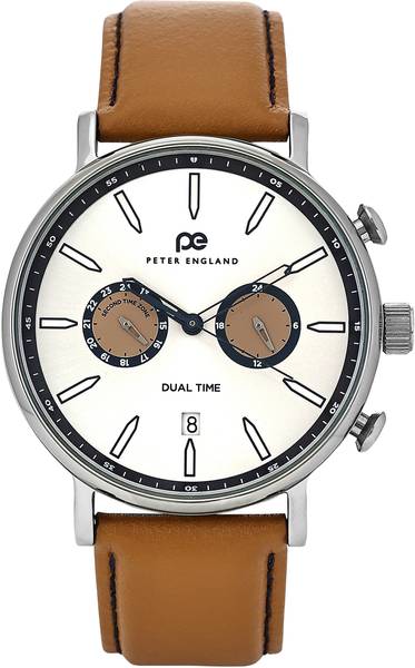 Peter England PE000063C men’s watch round dial brown leather strap