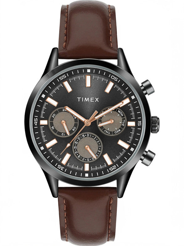Timex TWHG03SMU19 men’s watch brown leather strap black dial