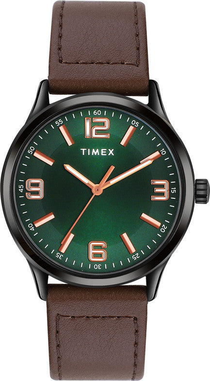 Timex TWTG65SM02 men’s watch green dial brown leather strap
