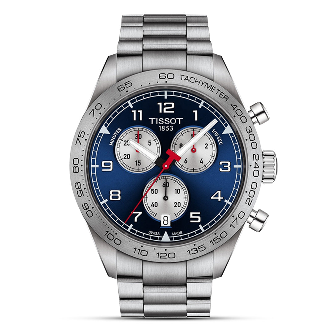 Tissot T-Sport PRS 516 Chronograph men’s watch T131.617.11.042.00 blue gradient dial with grey stainless steel bracelet