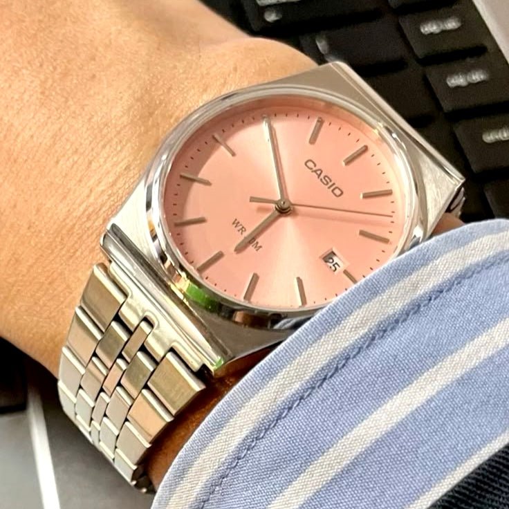 Casio MTP - B145D - 4AV Salmon Pink Dial Stainless Steel Men’s Watch | Casio MTP - B145D - 4AV - VERSE - 