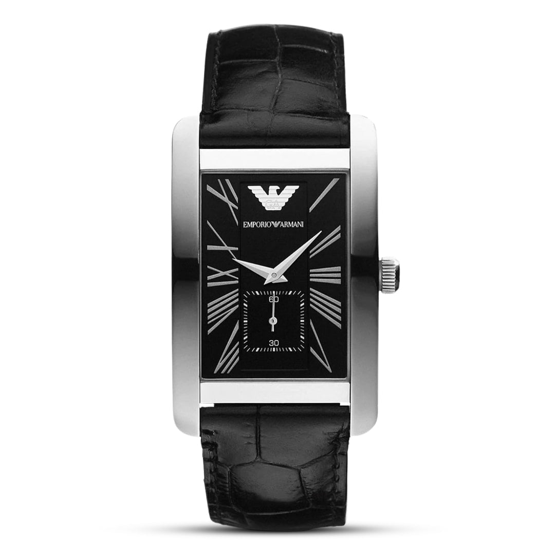 Emporio Armani Classic Rectangular Black Dial Black Leather Men's Watch | AR0143 - VERSE - 