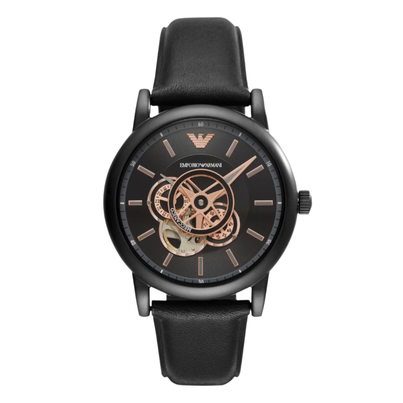 Emporio Armani Luigi Meccanico Black Dial Black Leather Men's Watch | AR60012 - VERSE - 