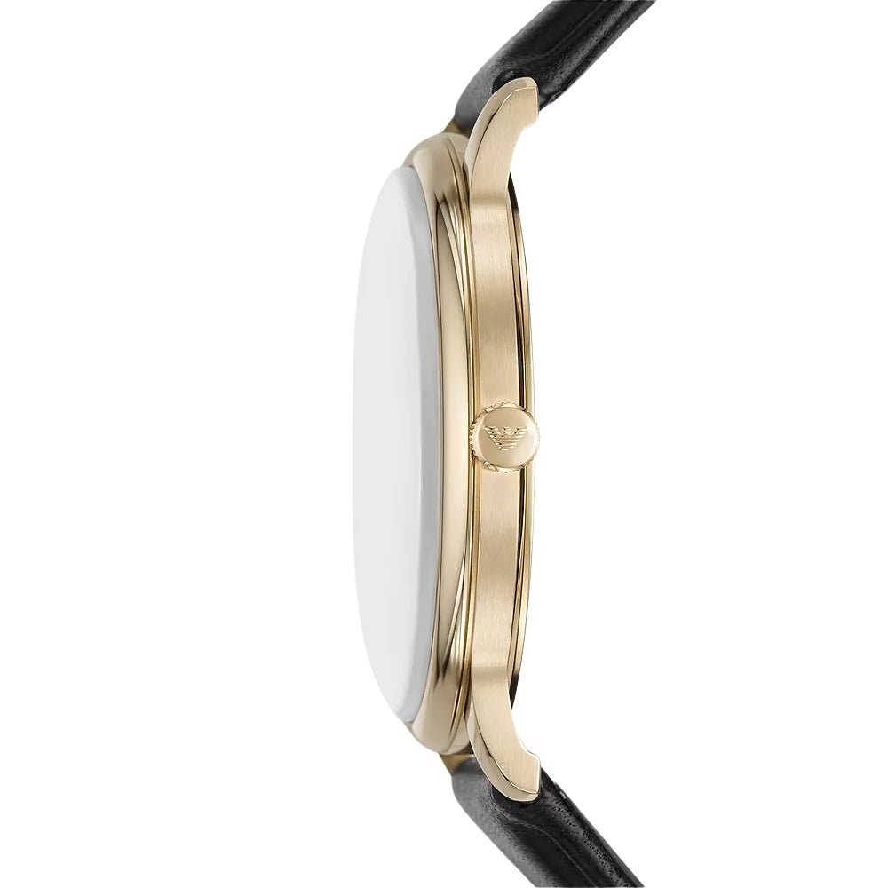 Emporio Armani Minimalist Green Dial Gold Tone Black Leather Men's Watch | AR11601 - VERSE - 
