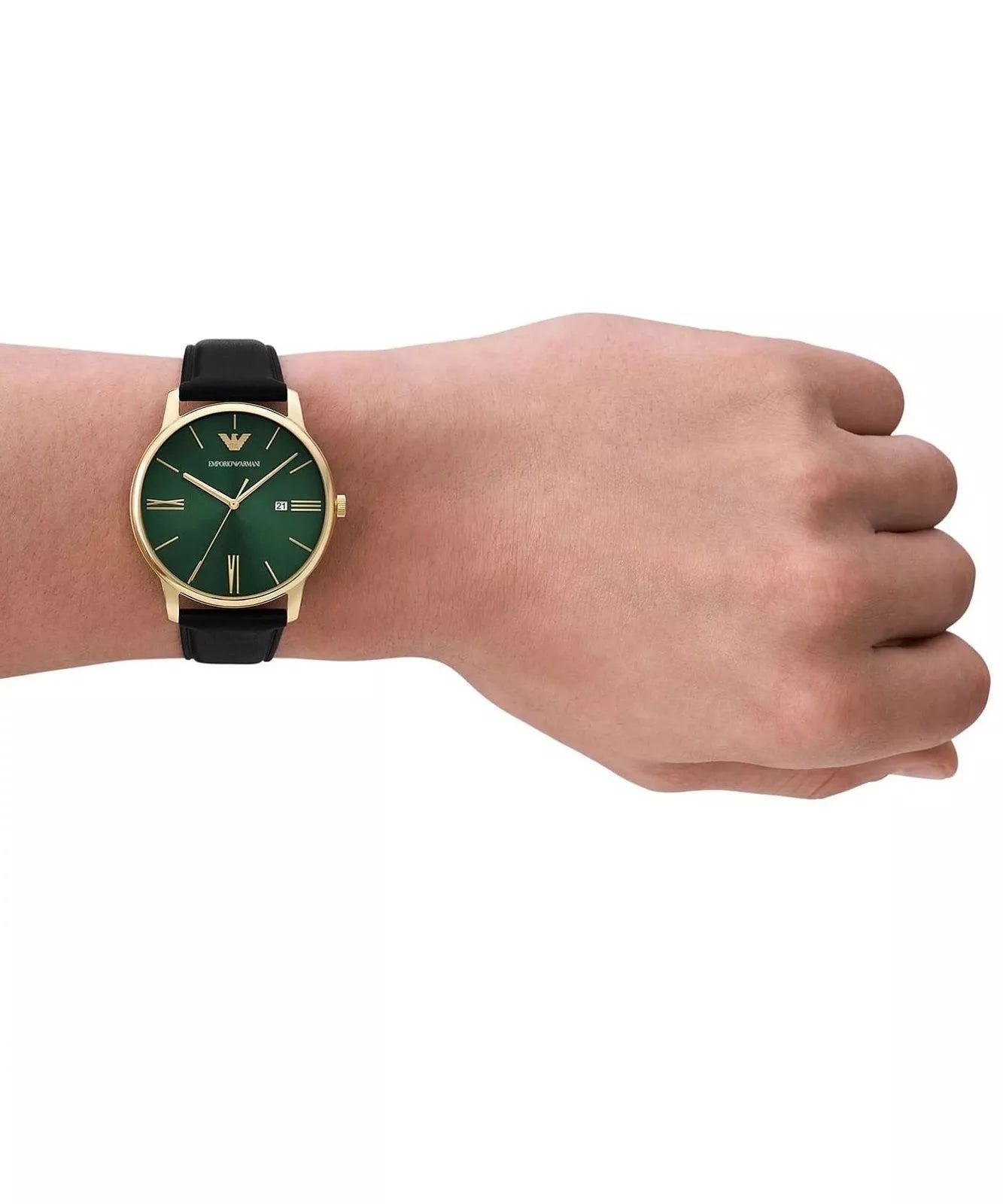 Emporio Armani Minimalist Green Dial Gold Tone Black Leather Men's Watch | AR11601 - VERSE - 