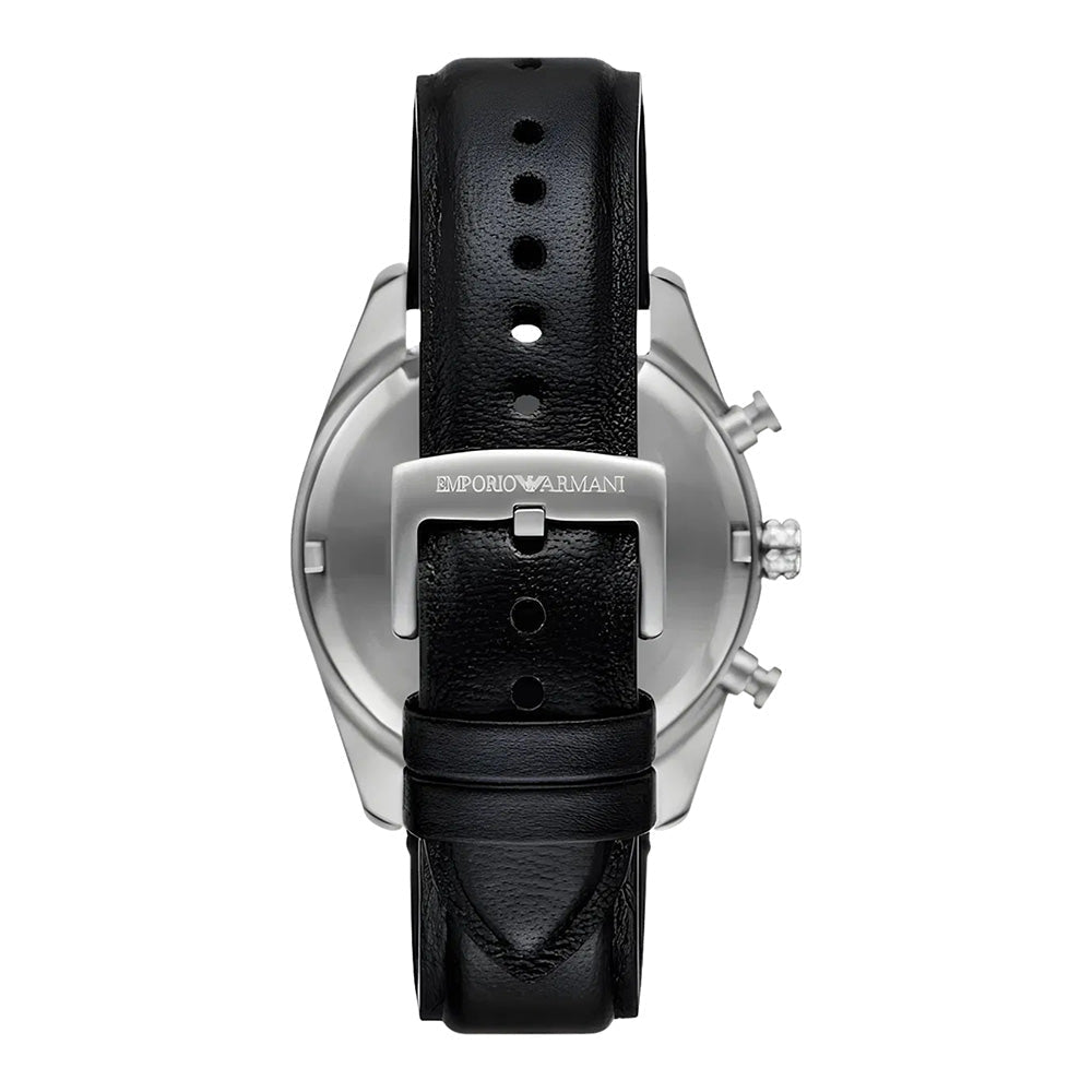 Emporio Armani Racer Chronograph Silver Dial Black Leather Men's Watch | AR11677 - VERSE - 