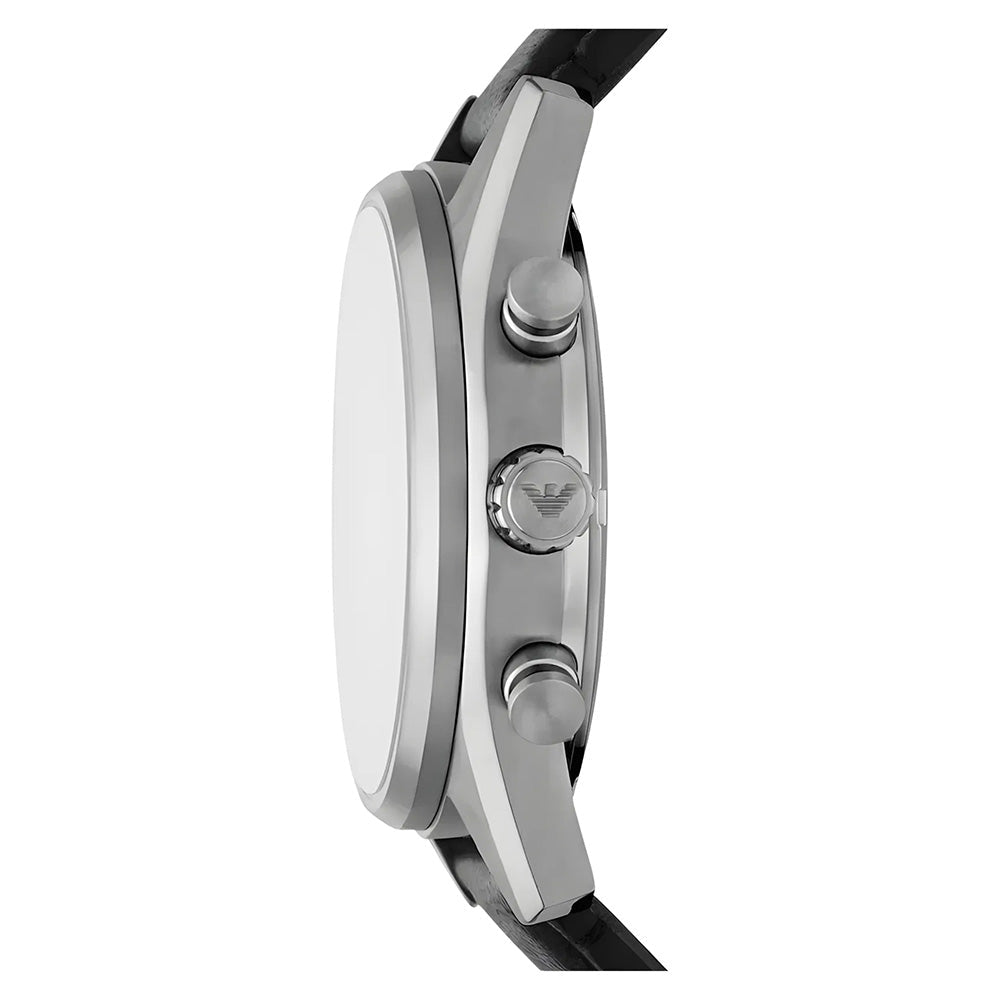 Emporio Armani Racer Chronograph Silver Dial Black Leather Men's Watch | AR11677 - VERSE - 