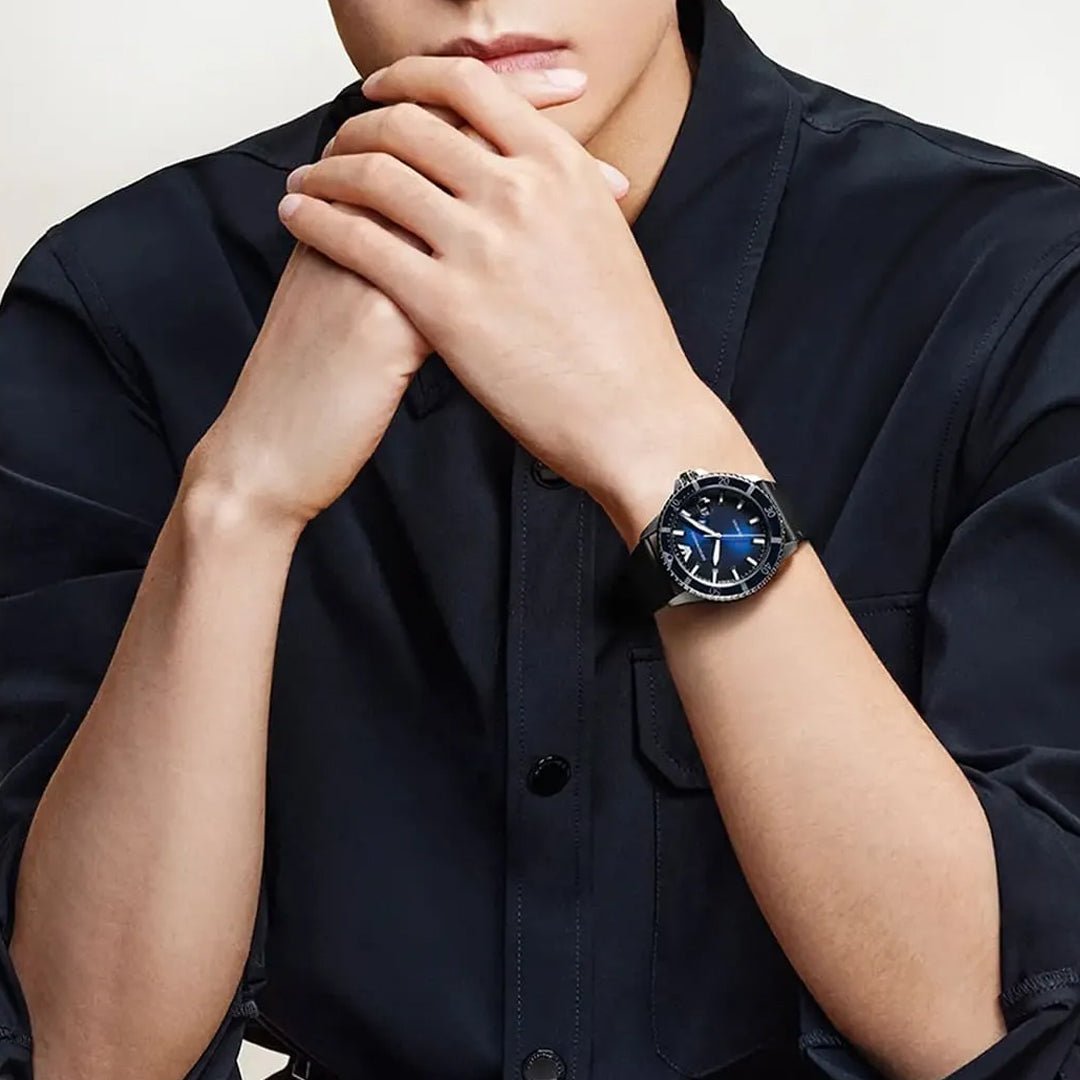 Emporio Armani Sea Explorer Diver Blue Dial Black Leather Men's Watch | AR11516 - VERSE - 
