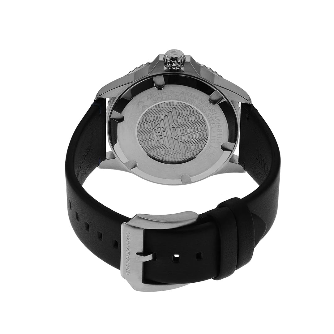 Emporio Armani Sea Explorer Diver Blue Dial Black Leather Men's Watch | AR11516 - VERSE - 