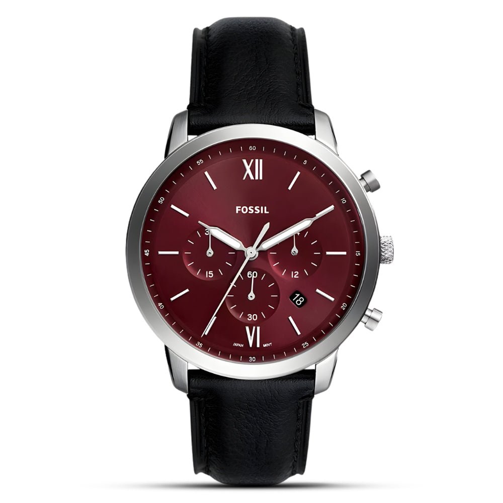 Fossil Neutra Chronograph Burgundy Dial Black Leather Men's Watch | Fossil FS6016 - VERSE - 