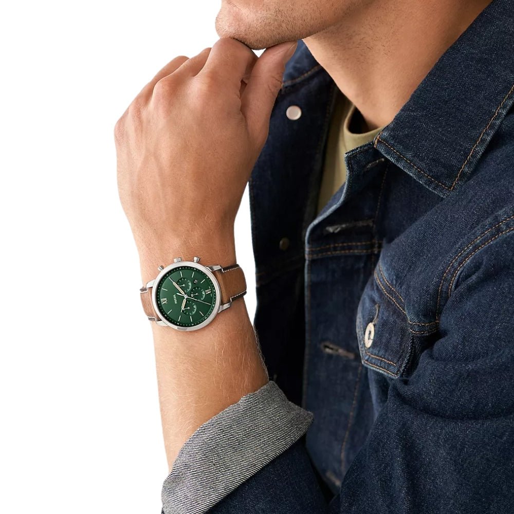 Fossil Neutra Chronograph Green Dial Tan Brown Leather Men's Watch | Fossil FS5963 - VERSE - 