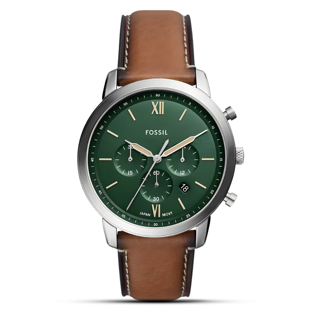 Fossil Neutra Chronograph Green Dial Tan Brown Leather Men's Watch | Fossil FS5963 - VERSE - 