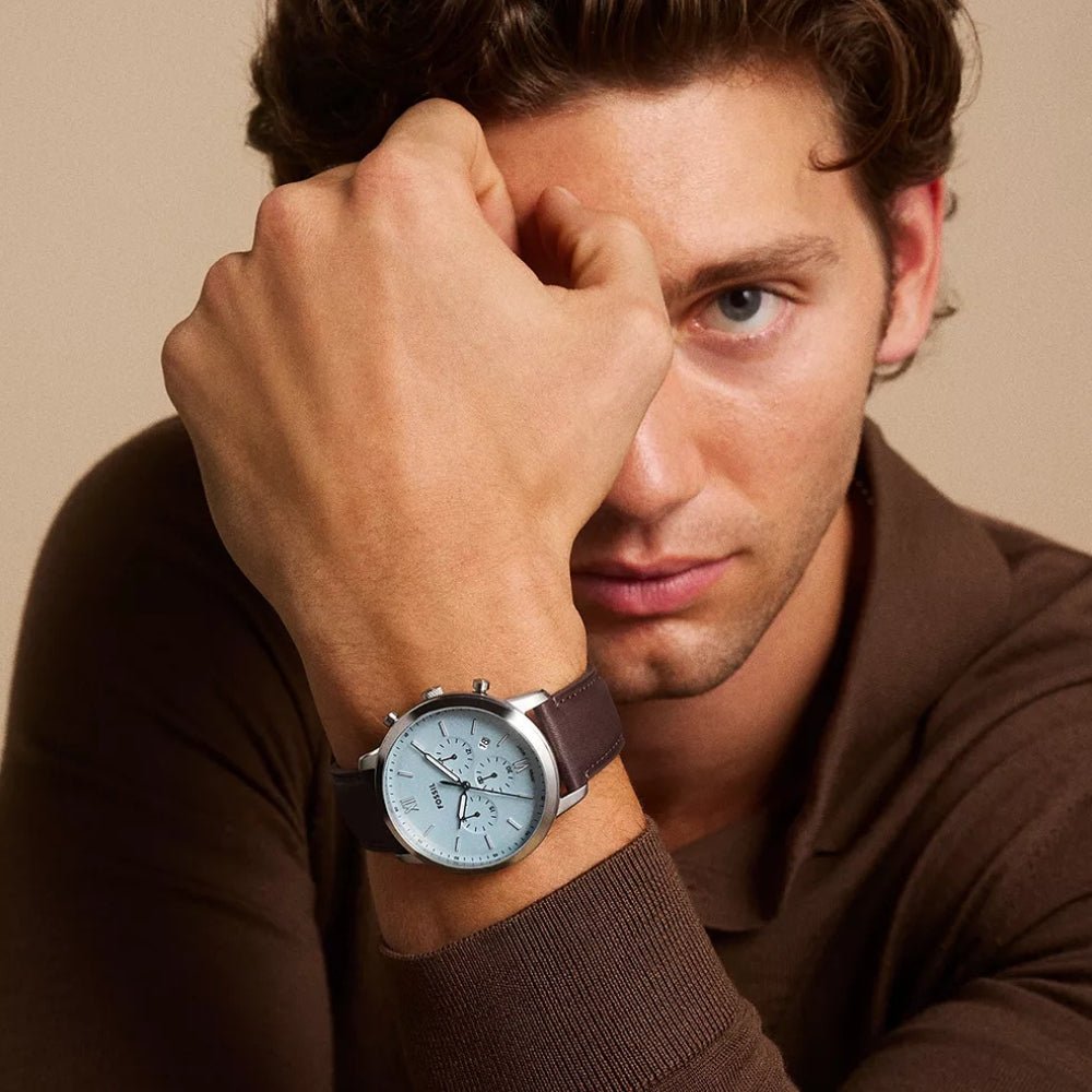 Fossil Neutra Chronograph Ice Blue Dial Brown Leather Men's Watch | Fossil FS6109 - VERSE - 