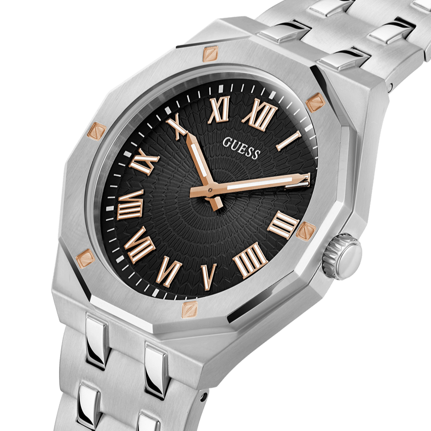 Guess Asset Octagonal Black Dial Stainless Steel Men's Quartz Watch | GW0575G1 - VERSE - 