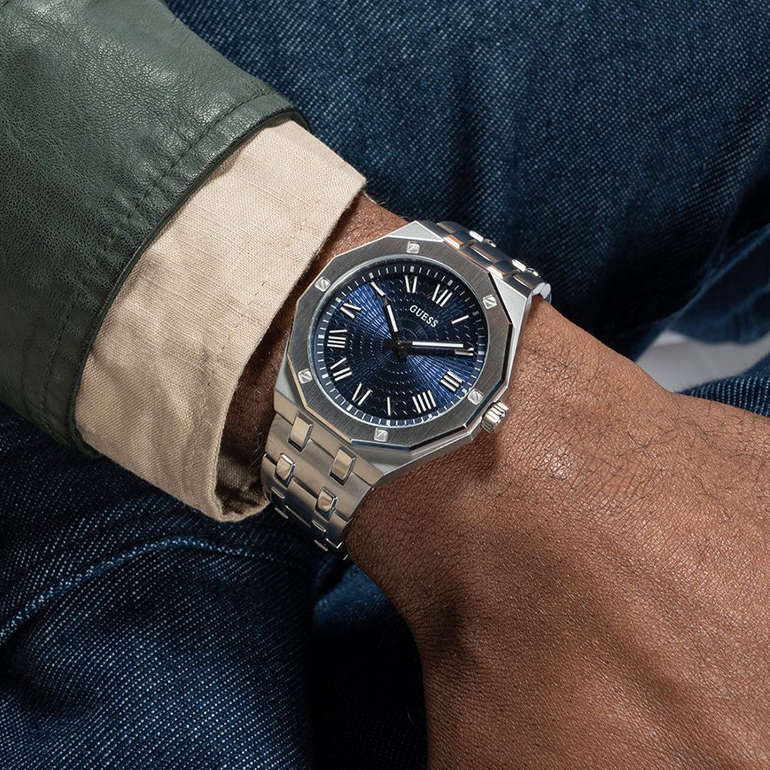 Guess Asset Octagonal Blue Dial Stainless Steel Men's Quartz Watch | GW0575G4 - VERSE - 