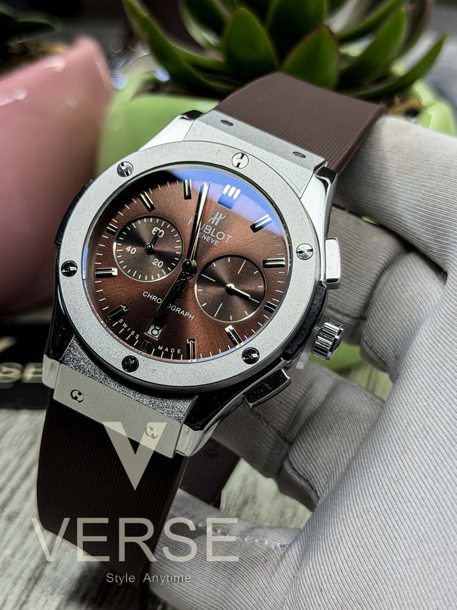 Hublot CF Chronograph | Chocolate Brown Dial Silver Case - ( Double A ) - VERSE - 