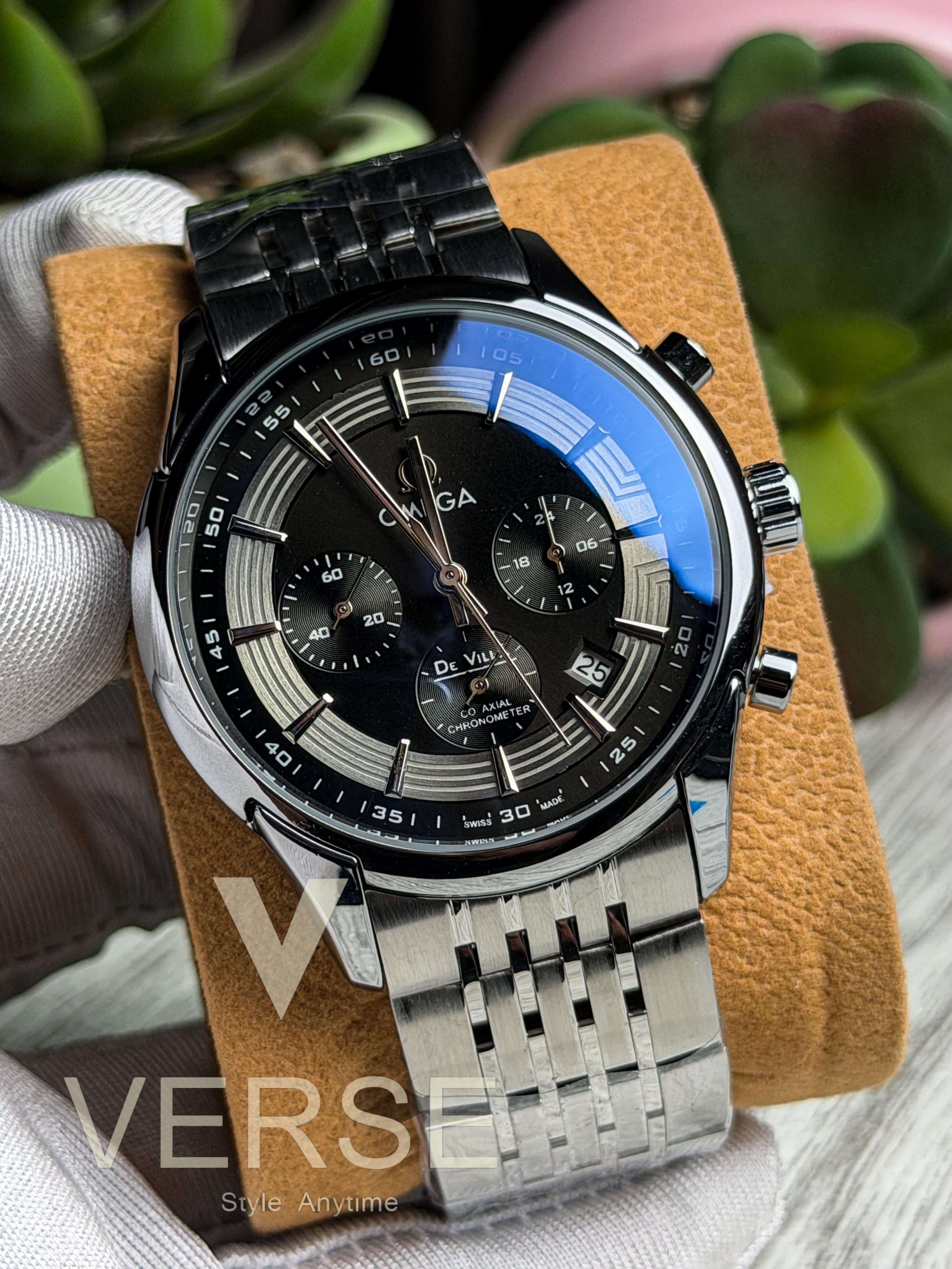 Omega De Ville Hour Vision Chronograph | Two - Tone Black Dial Stainless Steel Watch - ( Double A ) - VERSE - 