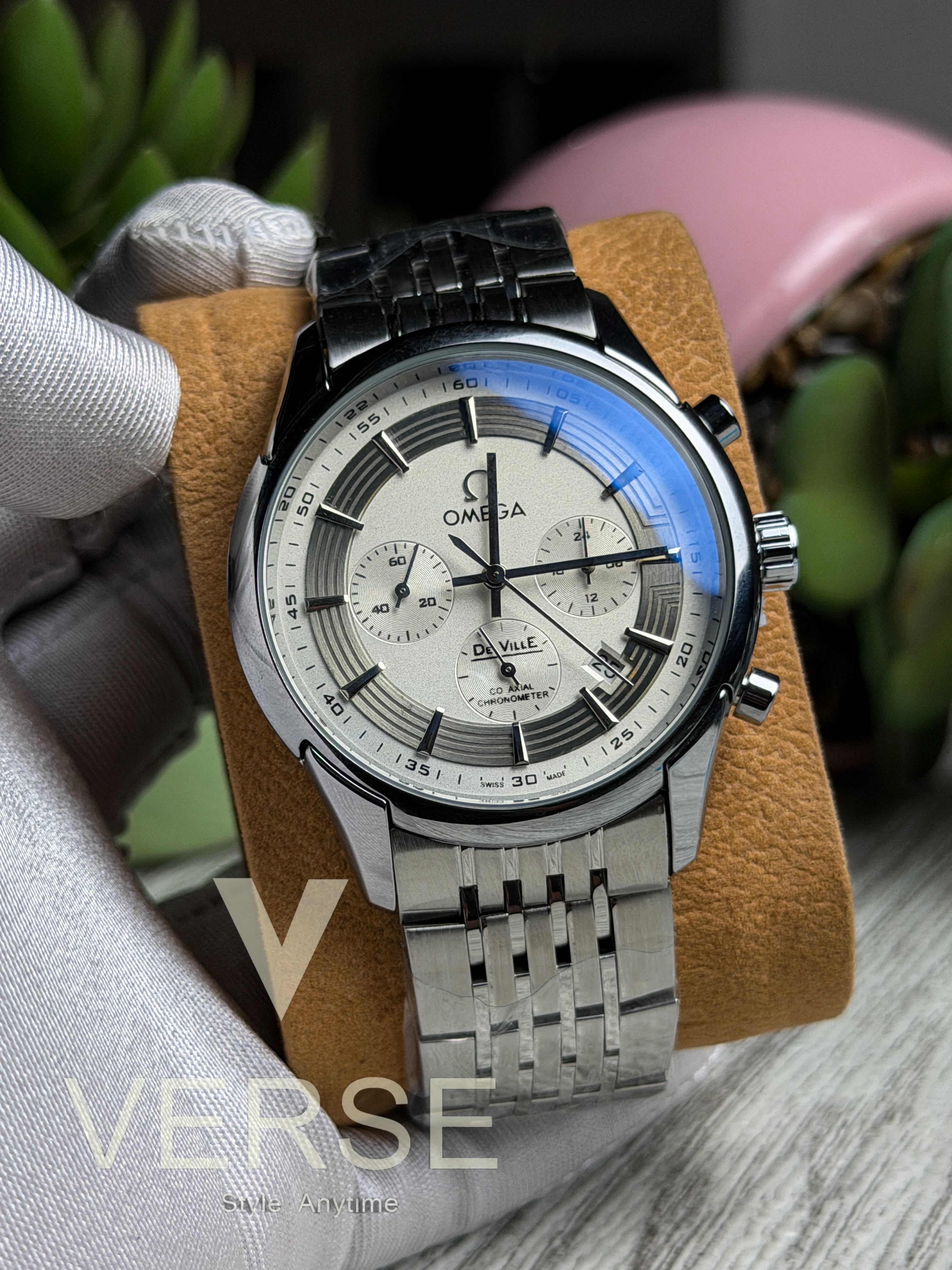 Omega De Ville Hour Vision Chronograph | Two - Tone White Dial Stainless Steel Watch - ( Double A ) - VERSE - 