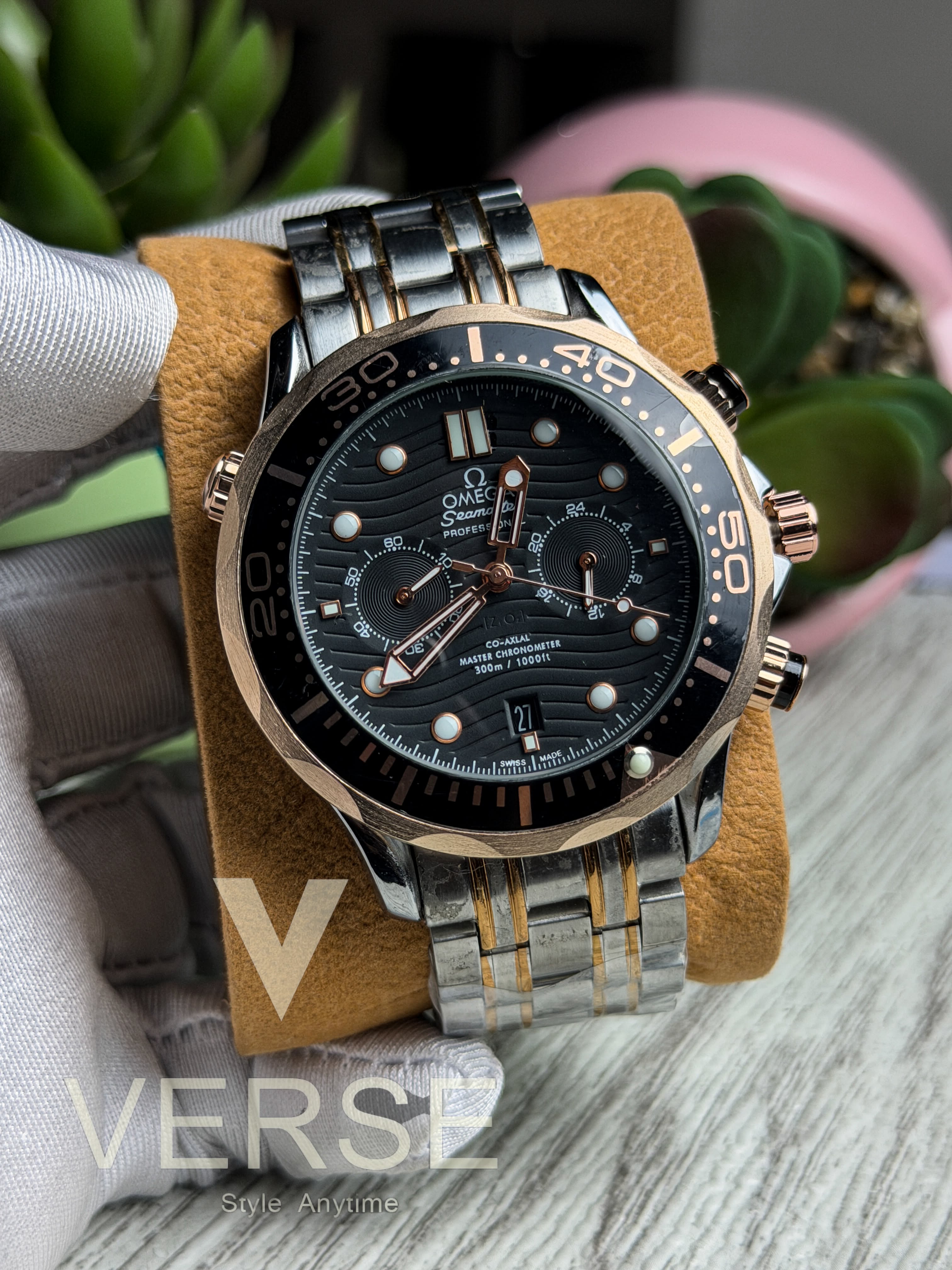 Omega Seamaster Professional 300M Chronograph | Two - Tone Black Dial Stainless Steel Watch - ( Double A ) - VERSE - 