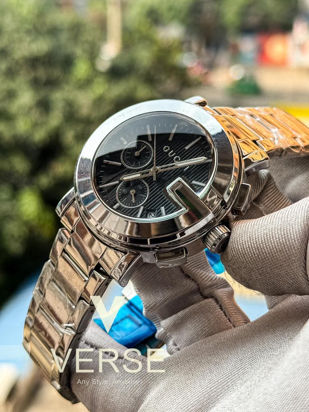 Gucci G-Chronograph Silver Chain Black Dial AA