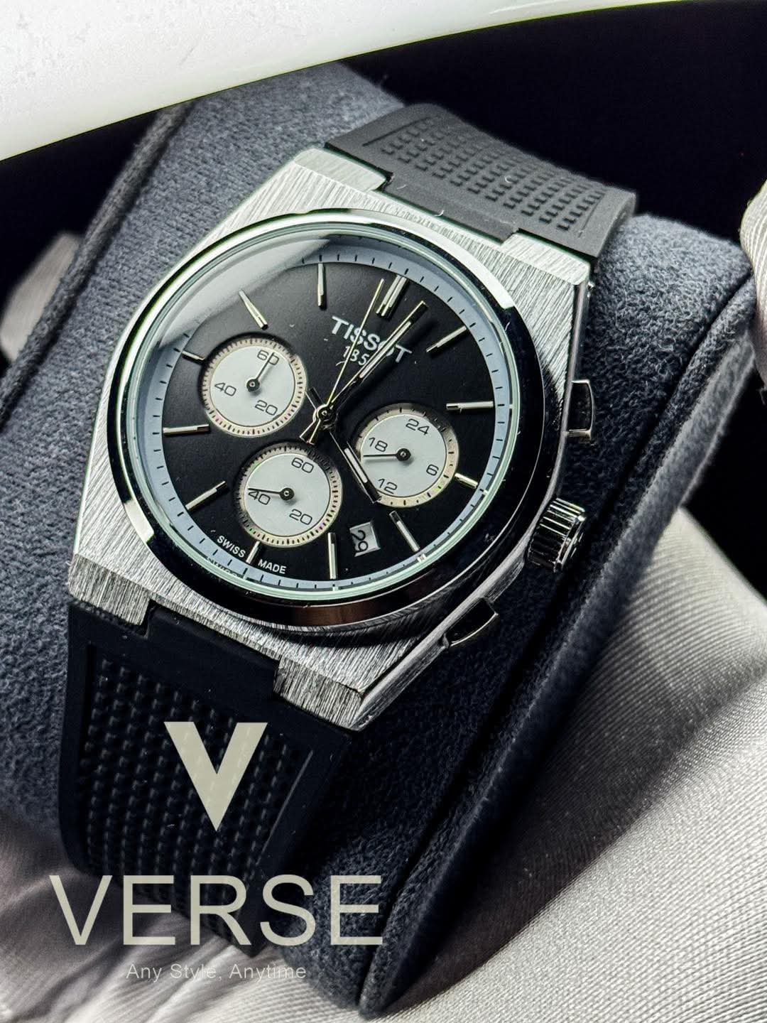 Tissot PRX Chronograph Black Belt Reverse Panda Dial AA