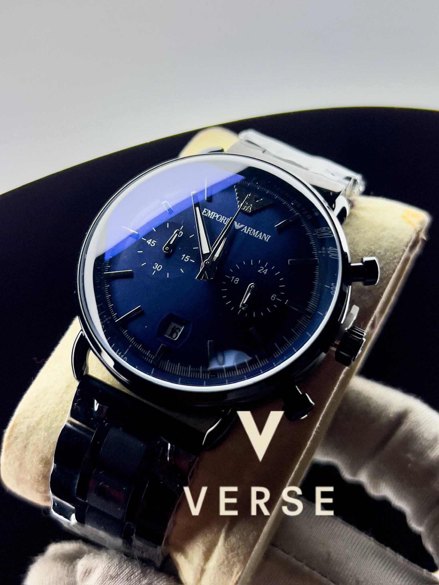 Armani Oval Black Chain Blue Dial AA