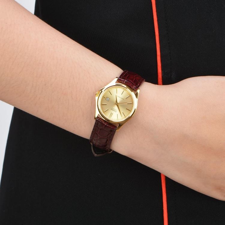 Casio LTP-1183Q-9ADF Gold Dial Women's Gold Tone Leather Watch | Casio LTP-1183Q-9ADF