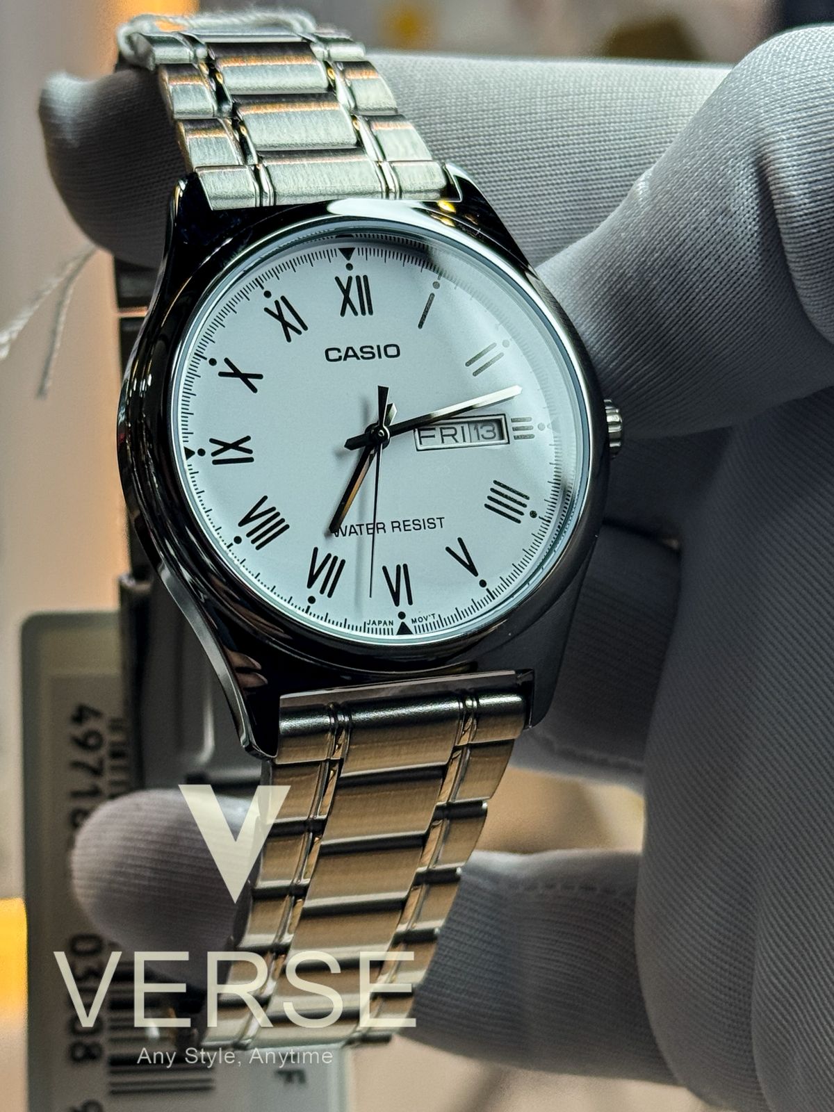 Casio MTP-V006D-7BUDF Men’s Silver Stainless Steel Watch with White Roman Dial| Casio MTP-V006D-7BUDF