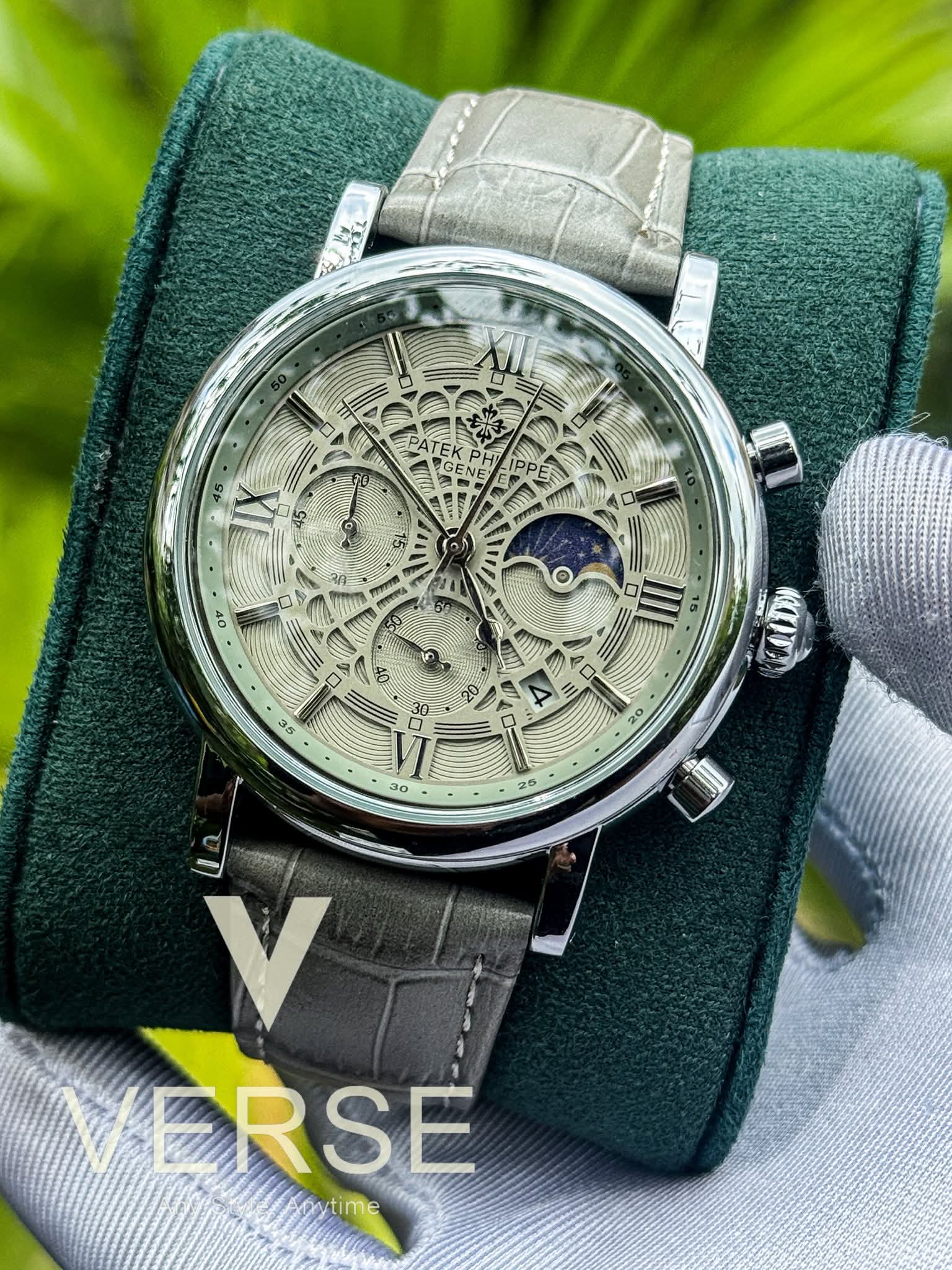 Patek Philippe Chronograph Moonphase Grey Belt Spider Grey Dial AA