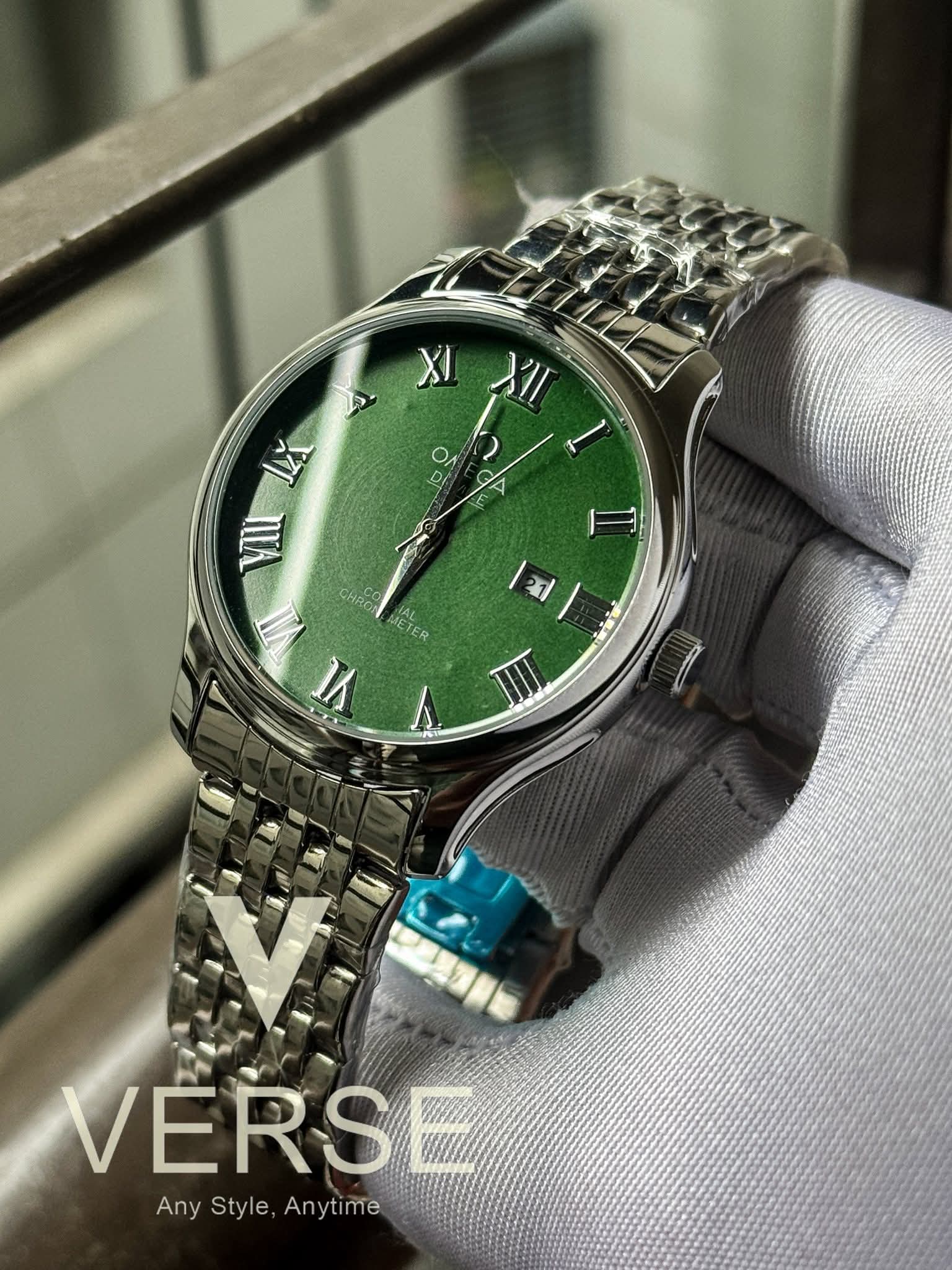 Omega De Ville Silver Chain Green Dial Sweep AA