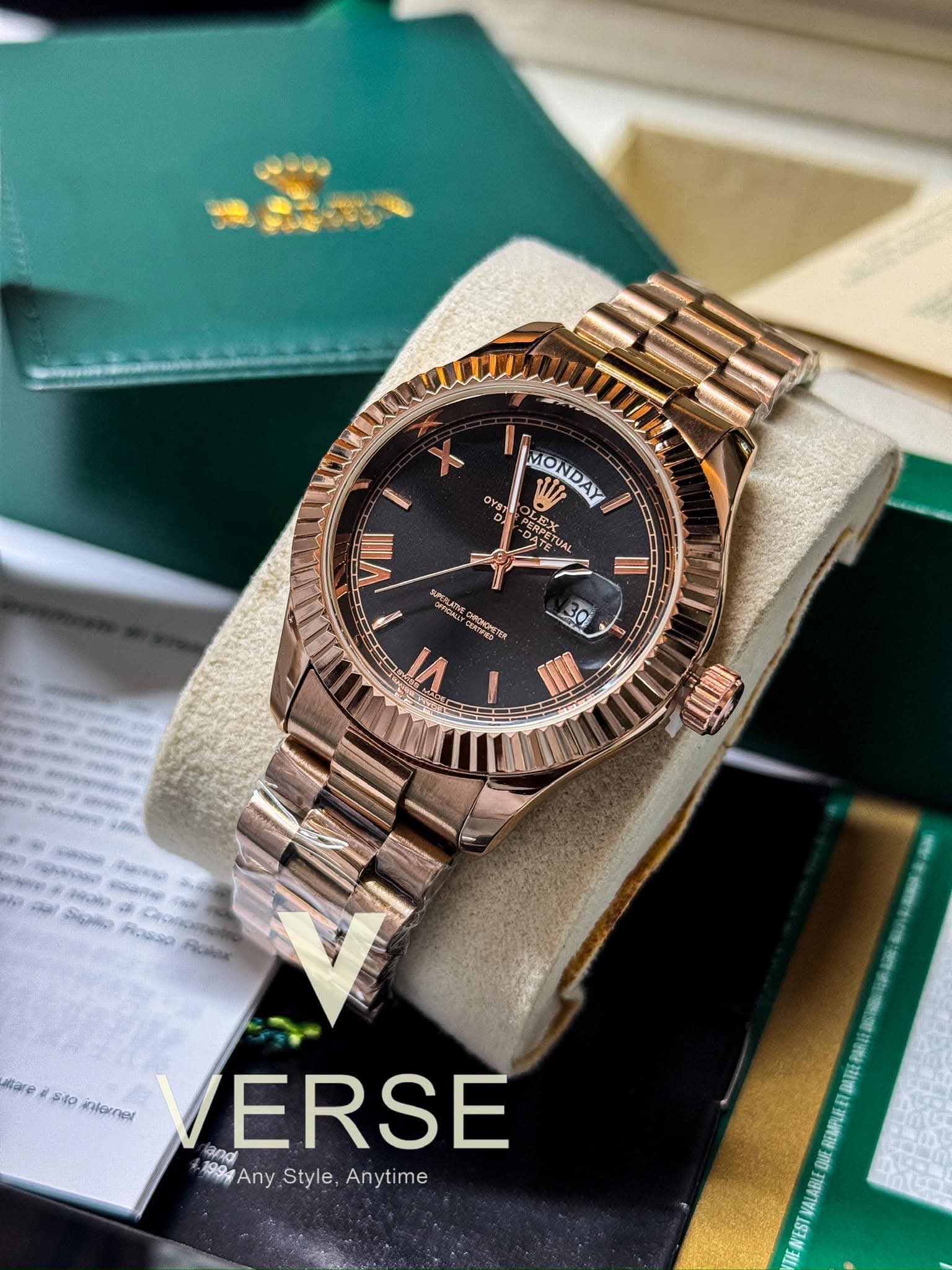 Rolex Day-Date Rose Gold Chain Black Dial AA