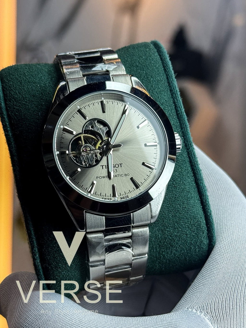 Tissot Gentleman Powermatic 80 Open Heart Automatic Sun-ray Grey Dial AA