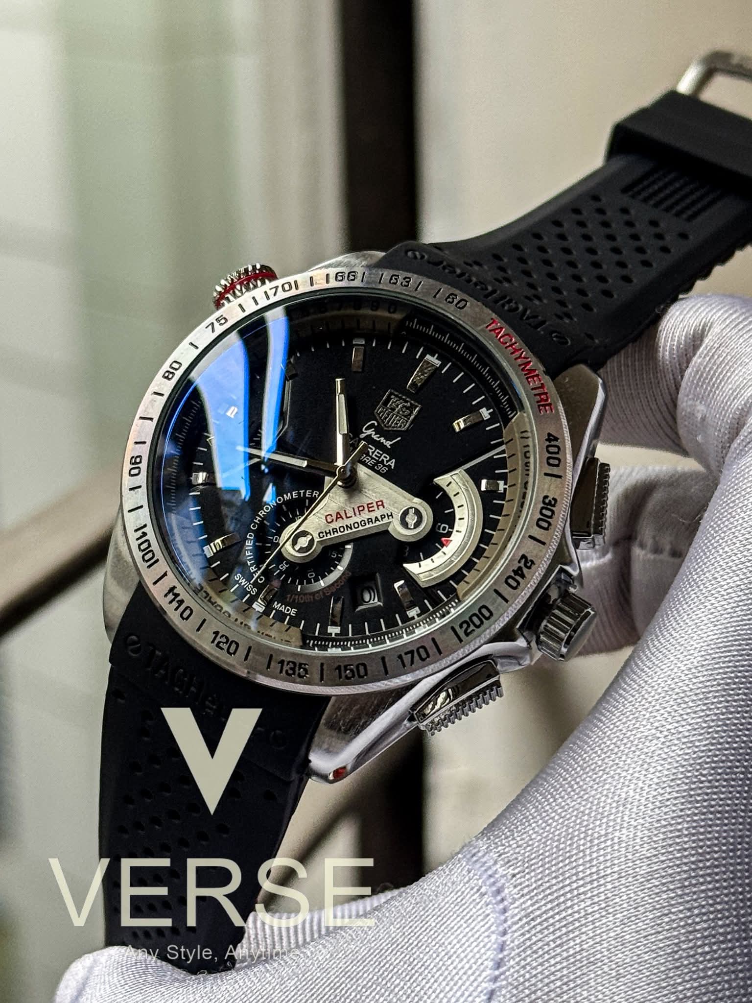 TAG Heuer Grand Carrera Calibre 36 RS Caliper Chronograph - Black Silicone Strap