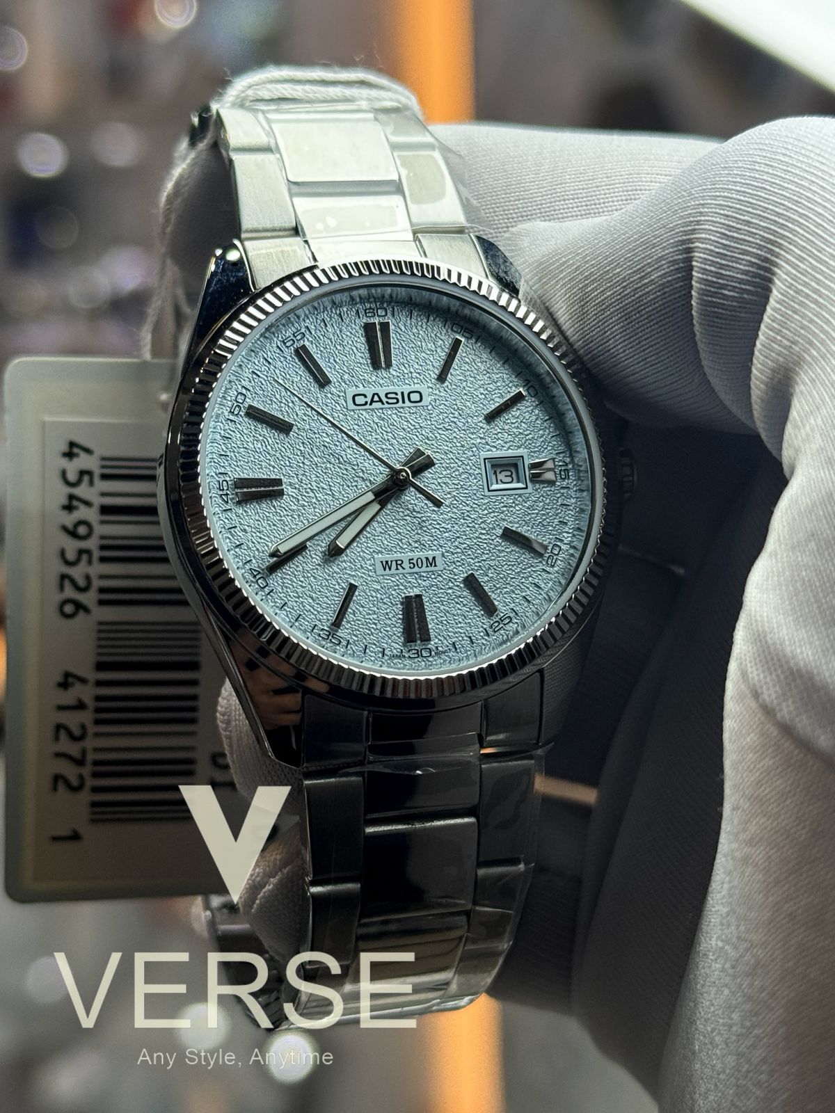 Casio MTP-1302DA-2A2VDF Men’s Silver Stainless Steel Watch with Matte Sky-Blue Dial| Casio MTP-1302DA-2A2VDF