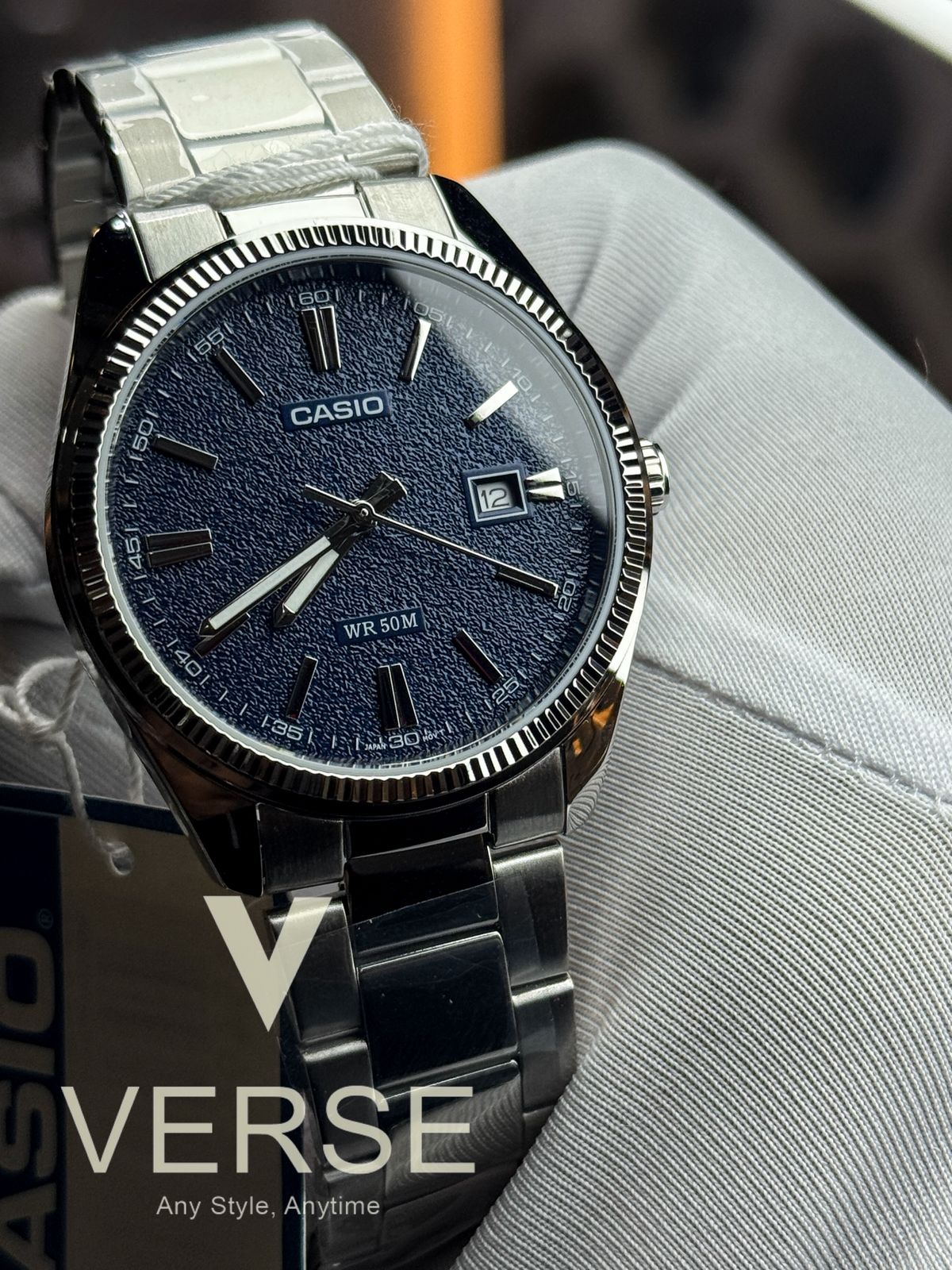 Casio MTP-1302DA-2A1VDF Men’s Silver Stainless Steel Watch with Matte Blue Dial| Casio MTP-1302DA-2A1VDF