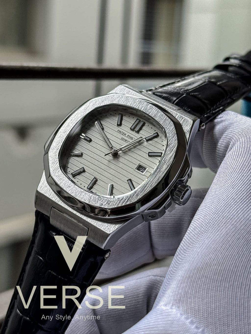 Patek Philippe Nautilus Black Belt Silver Case White Dial Quartz AA