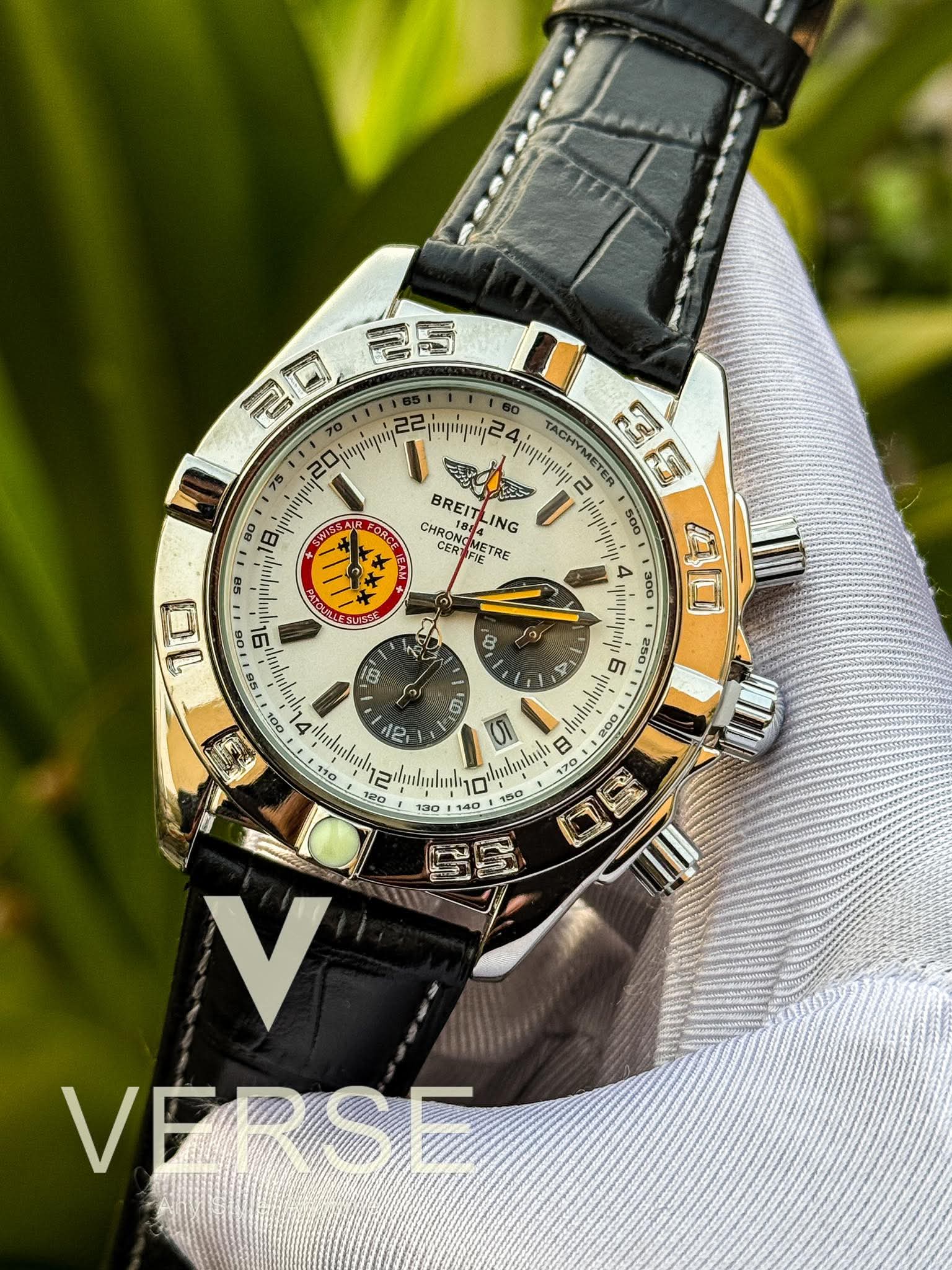 Breitling Chronomat Patrouille Suisse B-04 Black Belt White Dial AA