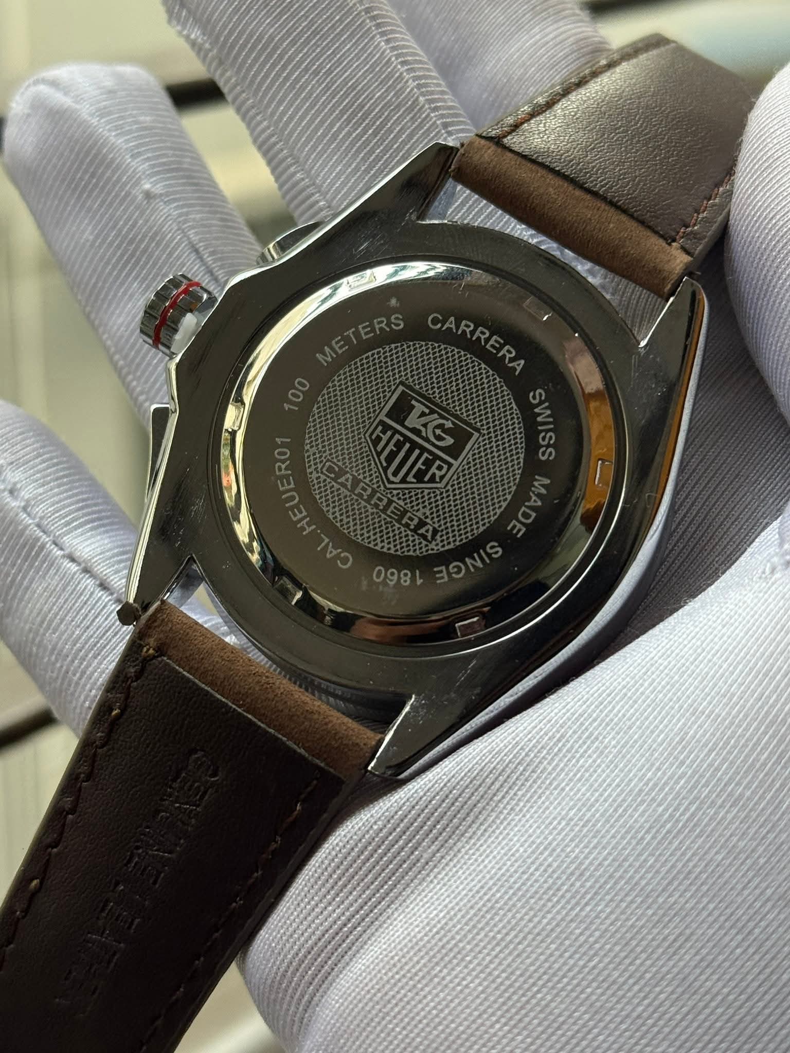 TAG Heuer Grand Carrera RS Chronograph Light/Camel Brown Belt Grey Dial AA