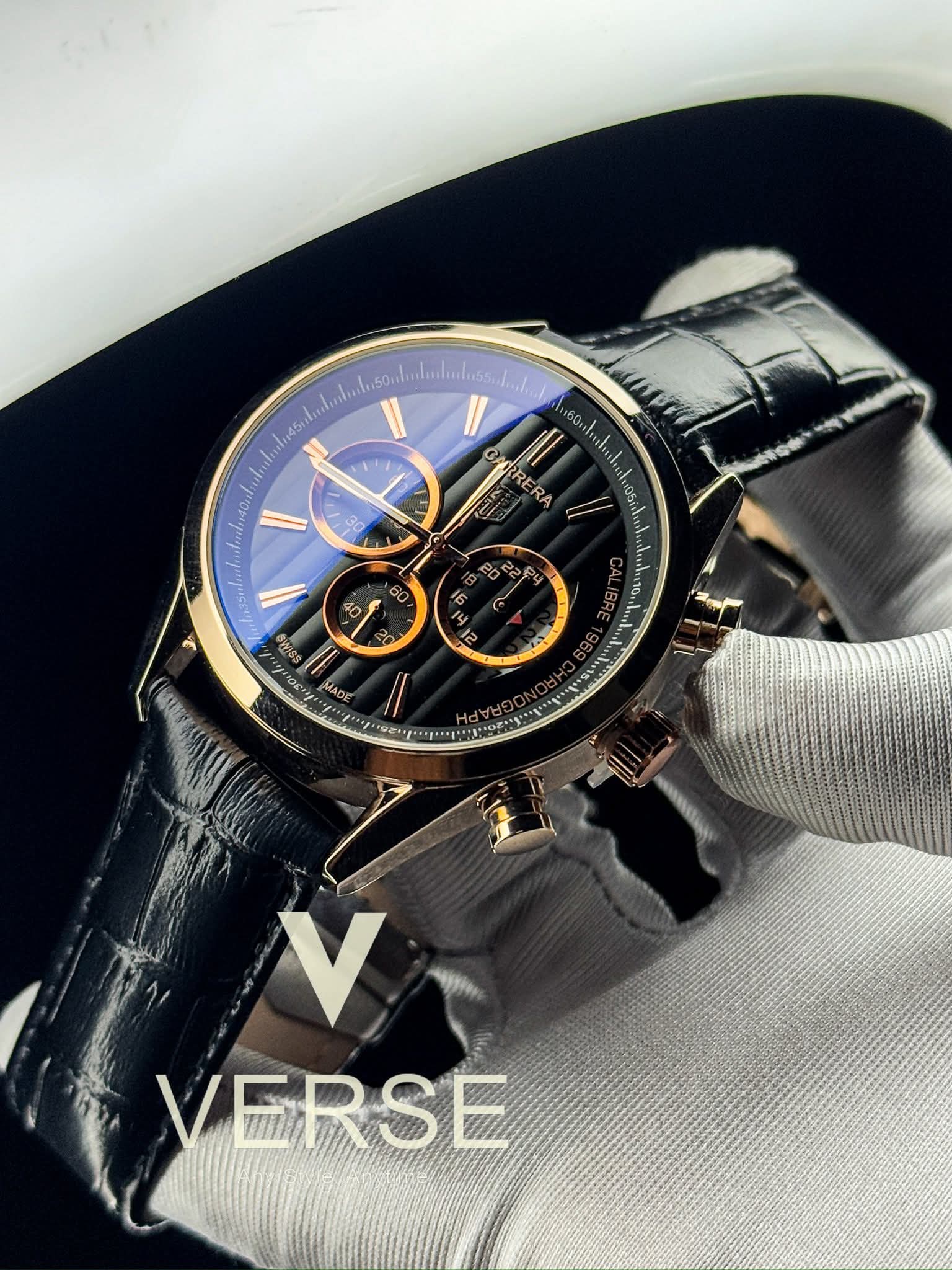 TAG Heuer Carrera Calibre 1969 Black Belt Rose Gold Case AA